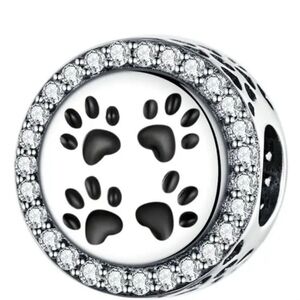 925 Sterling Silver Black Paw Prints CZ Charm